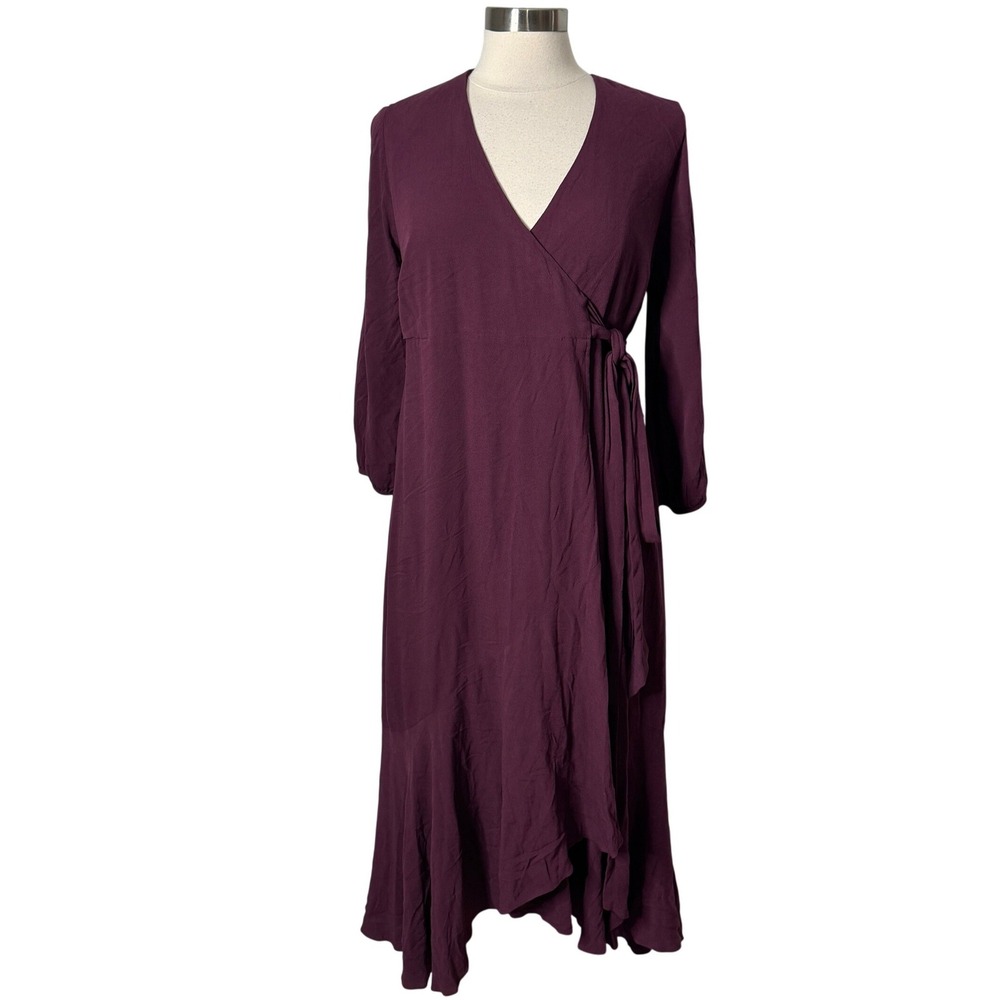 A‎ Pea In The Pod Maternity Burgundy Midi Wrap Dress Ruffle Hem Womens Small NEW